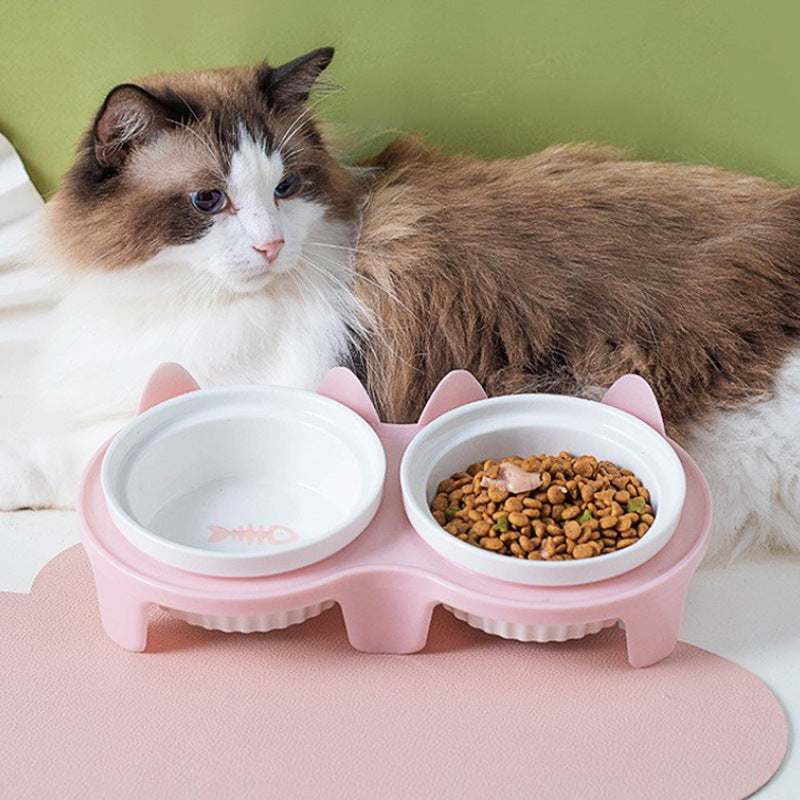 Pet Ceramic Double Bowl Elevated Feeding Set