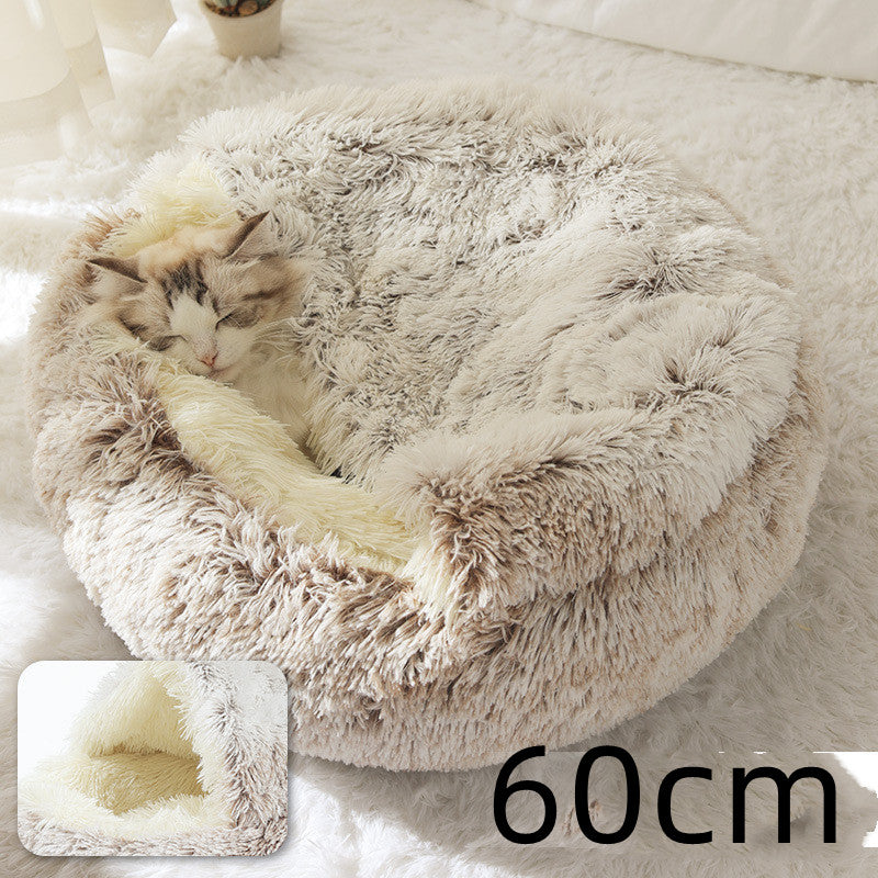 Pet 2 In 1 Round Plush Warm Winter Bed House