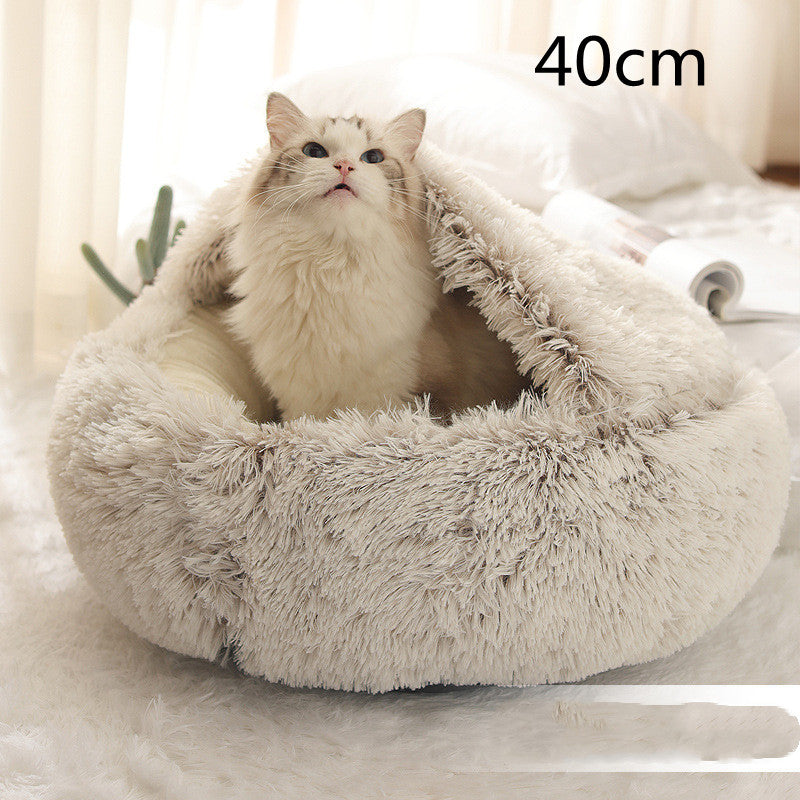Pet 2 In 1 Round Plush Warm Winter Bed House