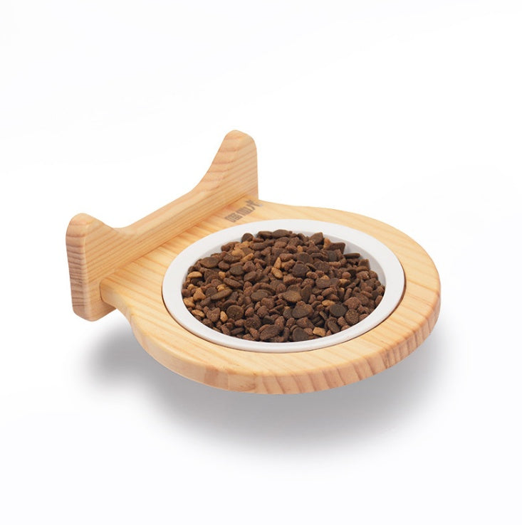 Pet Ceramic Bowl With Solid Wood Stand