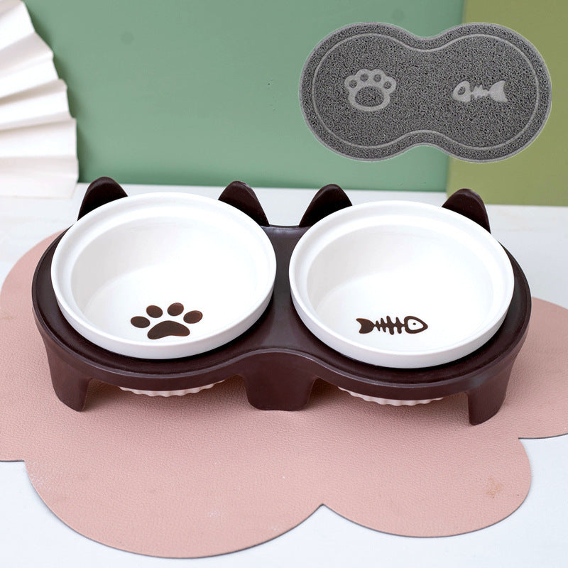 Pet Ceramic Double Bowl Elevated Feeding Set