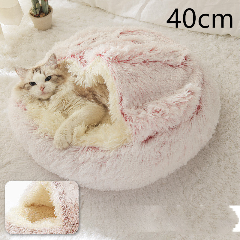 Pet 2 In 1 Round Plush Warm Winter Bed House