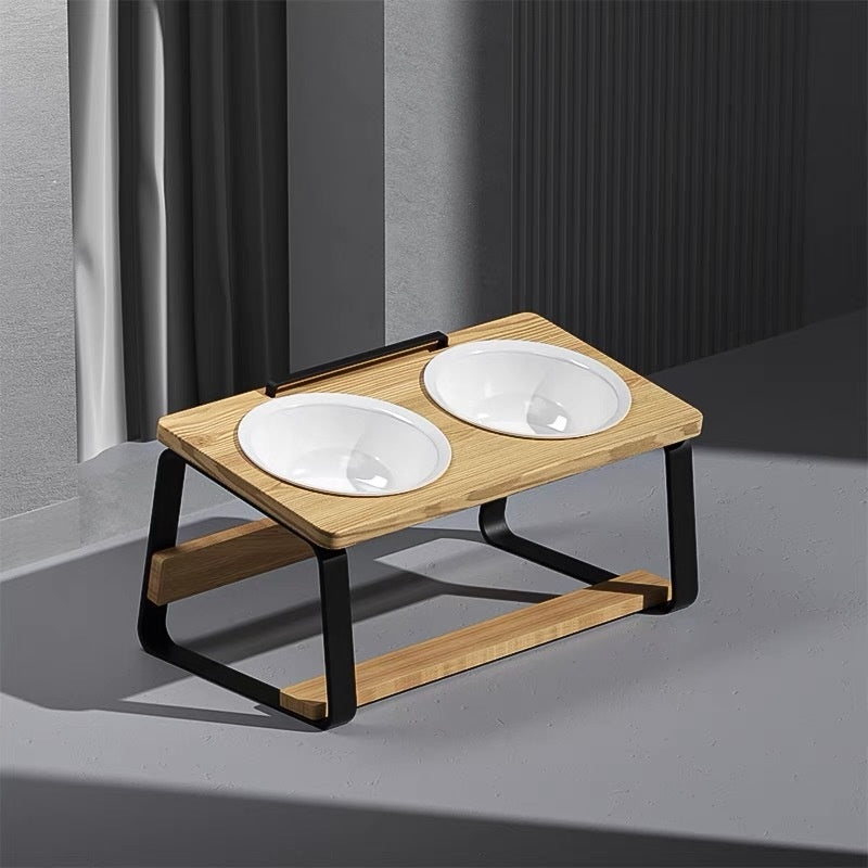 Ceramic Pet Double Bowl Feeding Water Holder Anti Neck Strain
