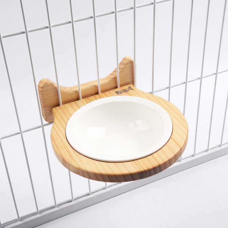 Pet Ceramic Bowl With Solid Wood Stand