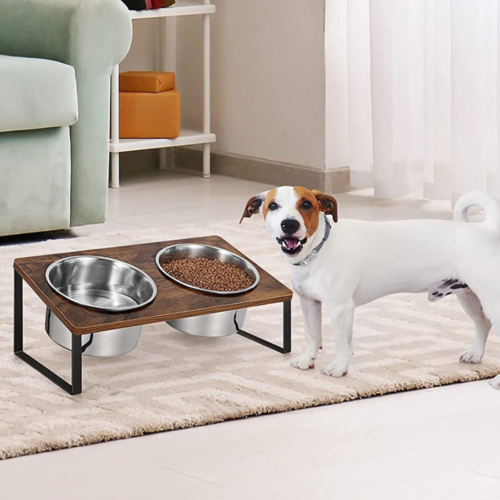 Pet Iron Wood Combined Feeding Rack With Bowl Stand