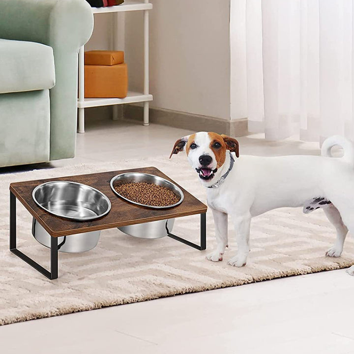 Pet Iron Wood Combined Feeding Rack With Bowl Stand