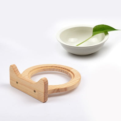 Pet Ceramic Bowl With Solid Wood Stand