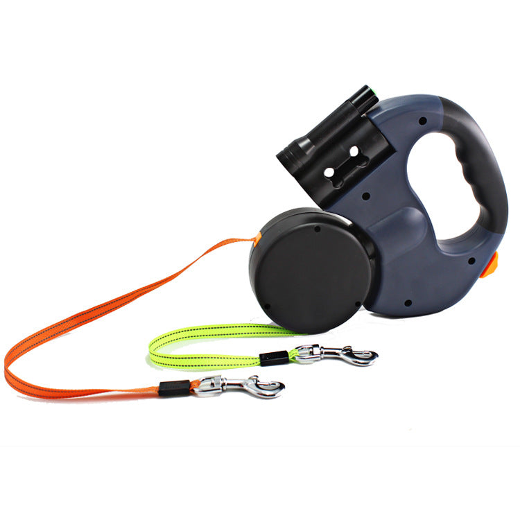Retractable Dual Head Pet Leash With Light Bag Dispenser