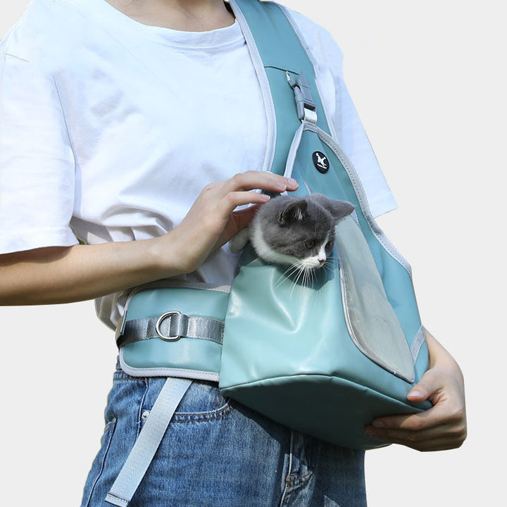 Pet Portable Folding Leather Chest Shoulder Backpack Carrier