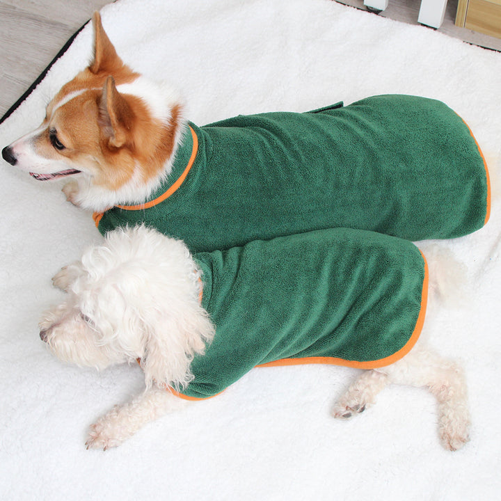 Pet Puppy Bath Robe Neck Waist Tucked Shirt Apparel