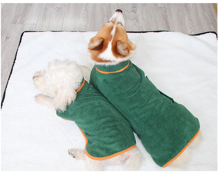 Pet Puppy Bath Robe Neck Waist Tucked Shirt Apparel