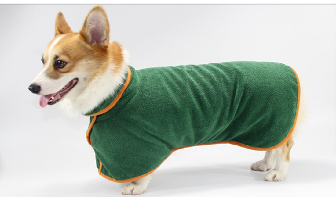 Pet Puppy Bath Robe Neck Waist Tucked Shirt Apparel