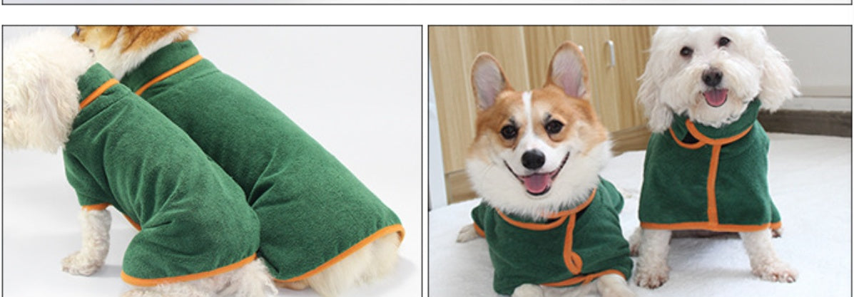 Pet Puppy Bath Robe Neck Waist Tucked Shirt Apparel