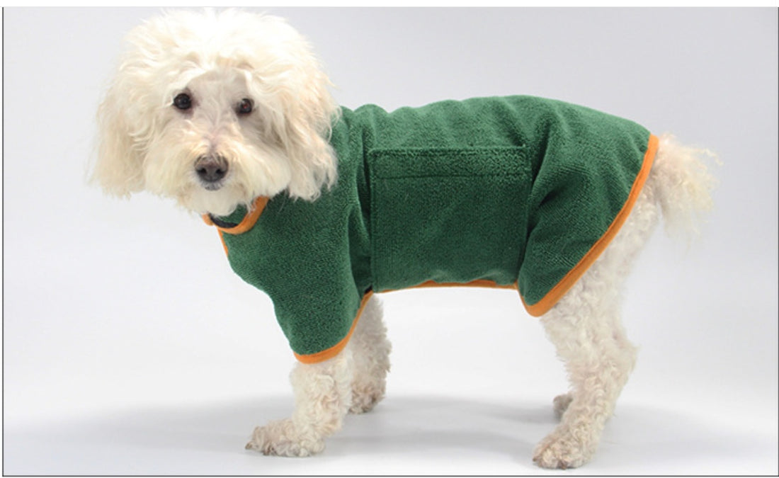 Pet Puppy Bath Robe Neck Waist Tucked Shirt Apparel