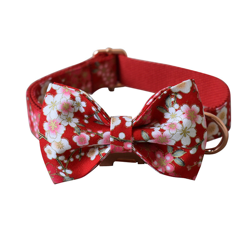 Pet Red Floral Style Adjustable Leash And Pen Set