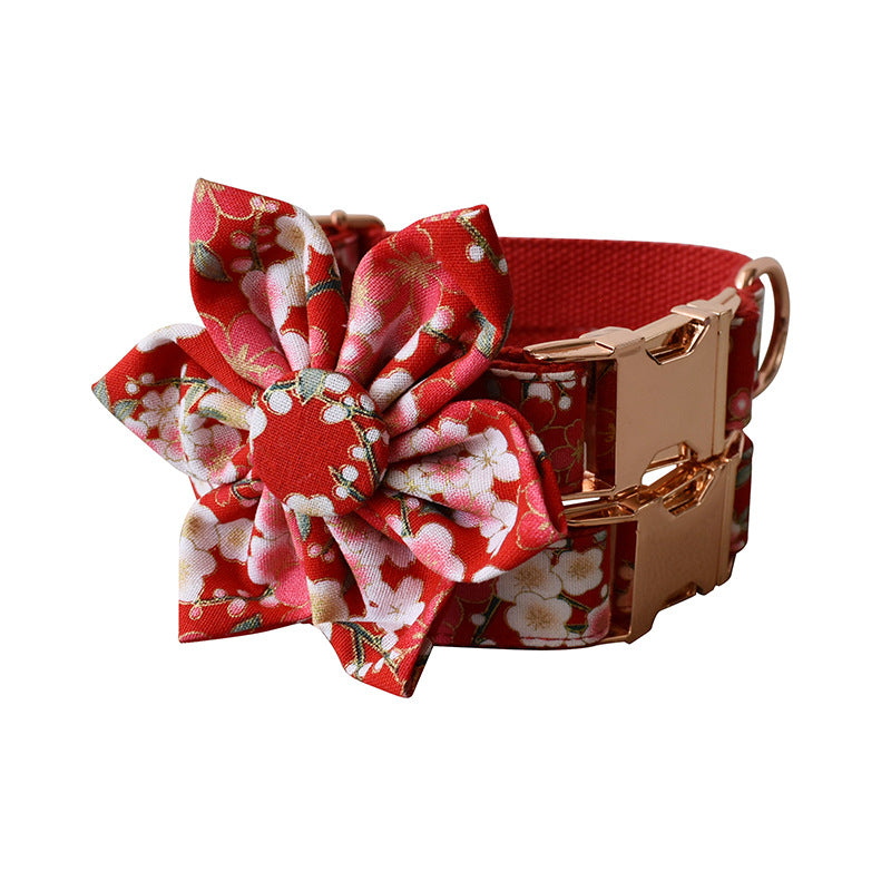 Pet Red Floral Style Adjustable Leash And Pen Set