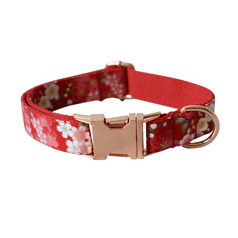 Pet Red Floral Style Adjustable Leash And Pen Set