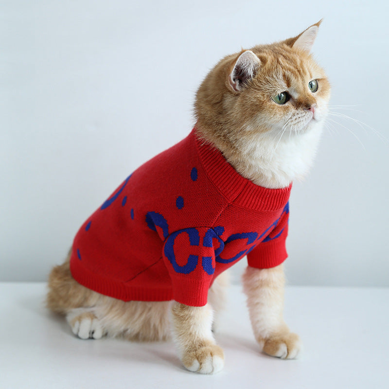 Thick Warm Red Autumn Winter Pet Sweater Apparel