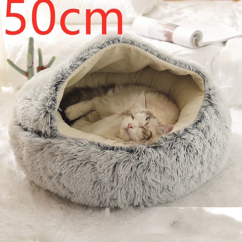 Pet 2 In 1 Round Plush Warm Winter Bed House