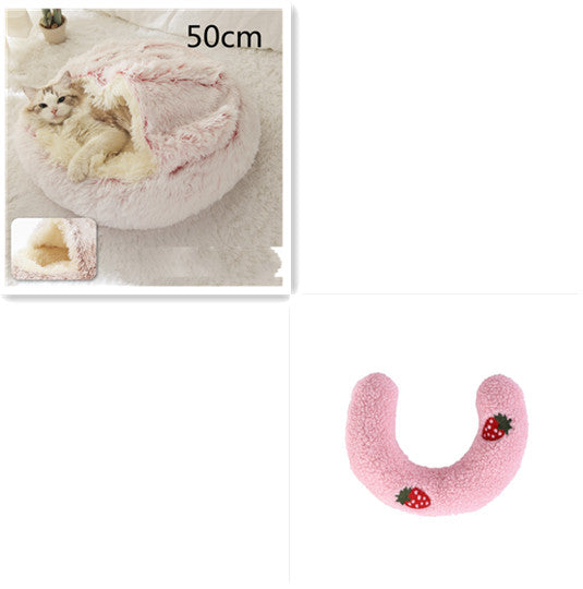 Pet 2 In 1 Round Plush Warm Winter Bed House