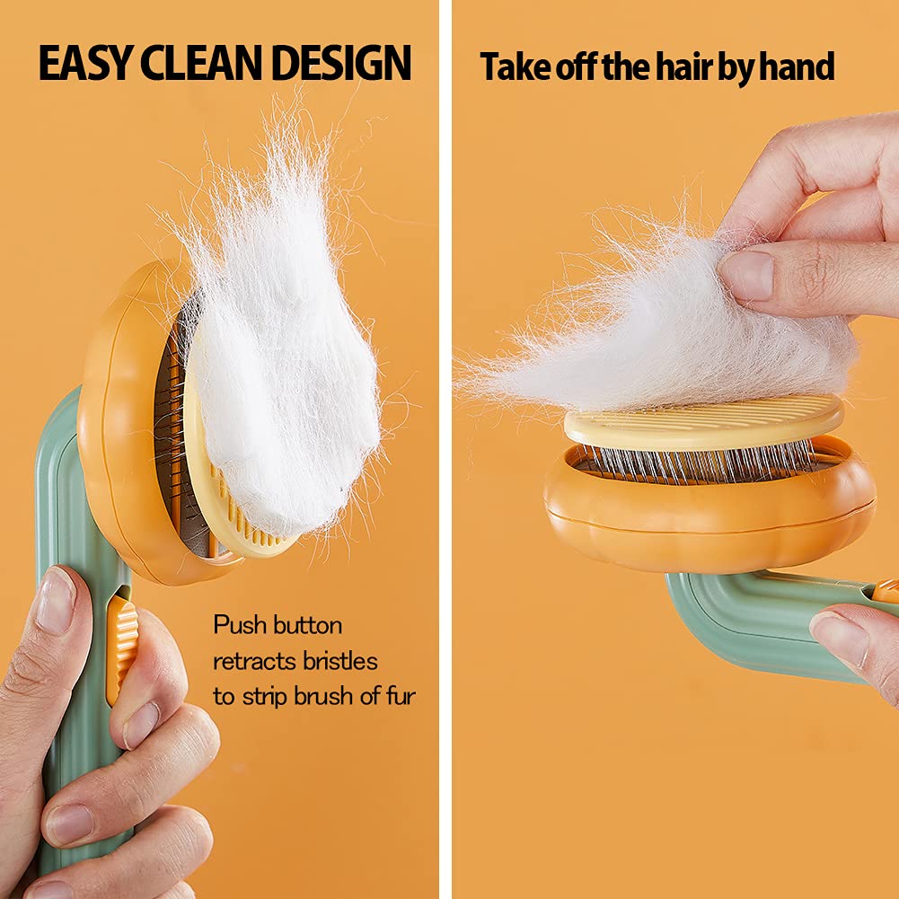 Pet Pumpkin Self Cleaning Grooming Brush Slicker Fur Removal Comb