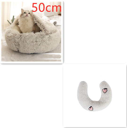 Pet 2 In 1 Round Plush Warm Winter Bed House