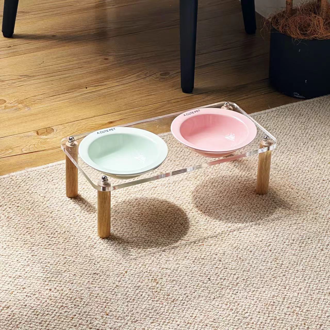 Pet Anti Tumble High Leg Ceramic Double Feeding Bowl Stand