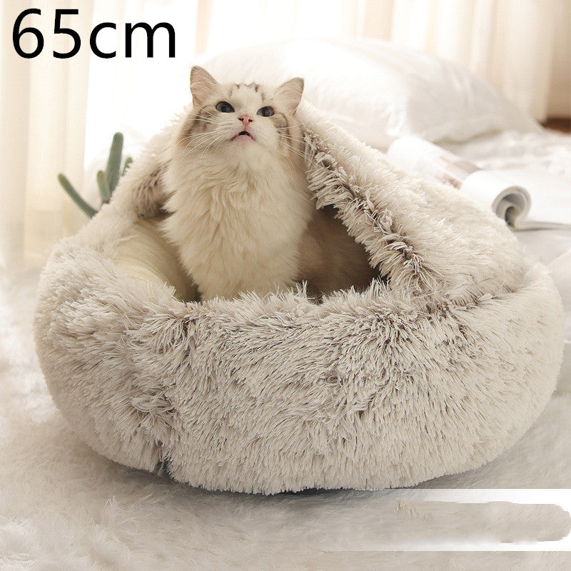 Pet 2 In 1 Round Plush Warm Winter Bed House