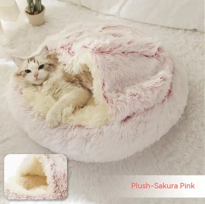 Pet 2 In 1 Round Plush Warm Winter Bed House