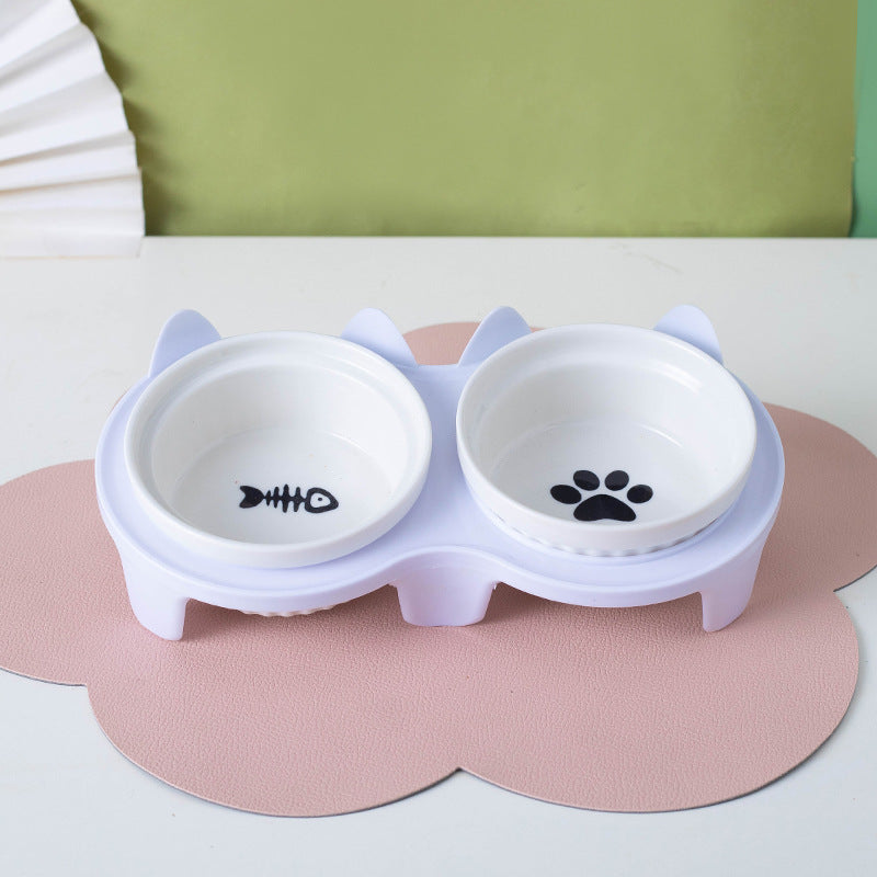 Pet Ceramic Double Bowl Elevated Feeding Set