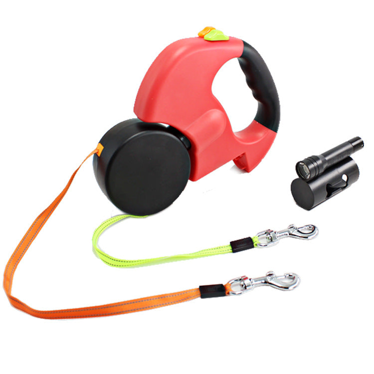 Retractable Dual Head Pet Leash With Light Bag Dispenser