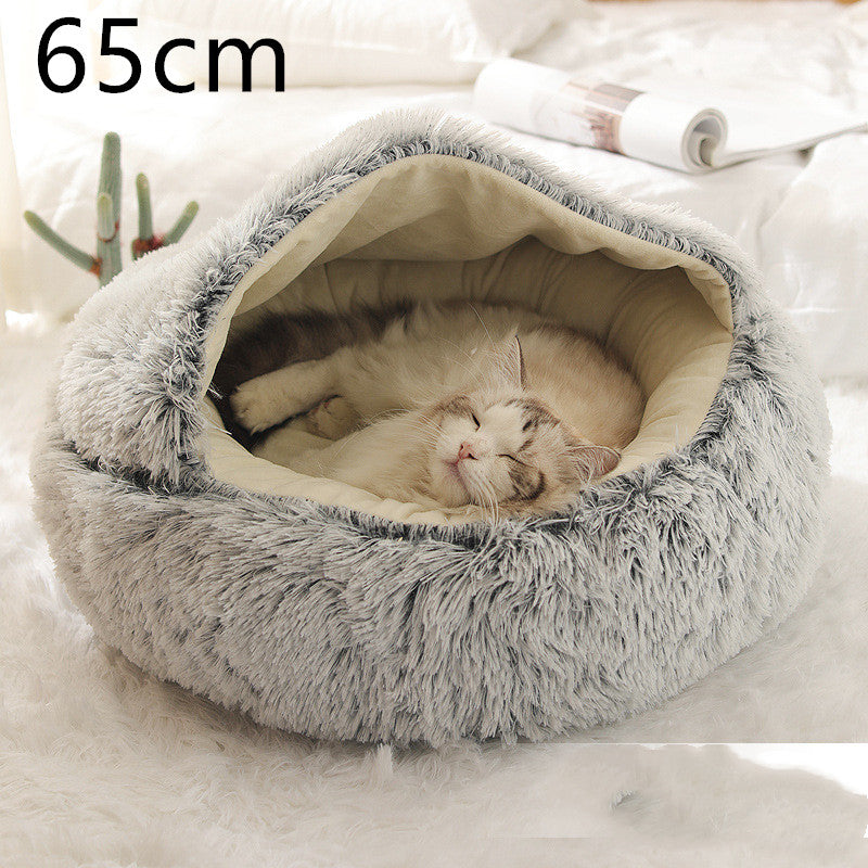Pet 2 In 1 Round Plush Warm Winter Bed House
