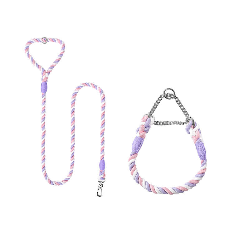 Woven Cotton Pet Leash Collar Set Walking Lead