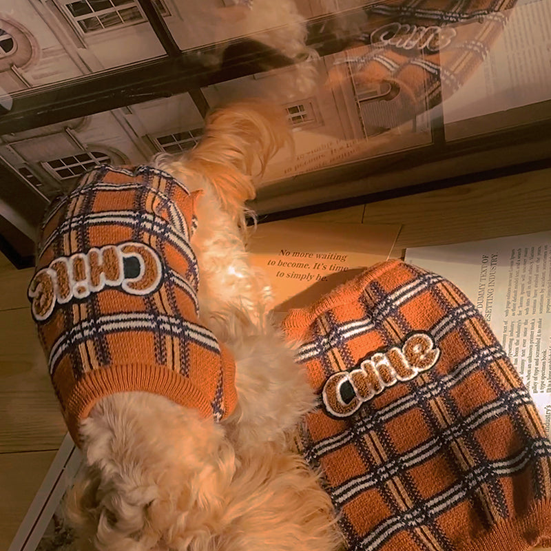 Pet Vintage Plaid Knitted Warm Sweater