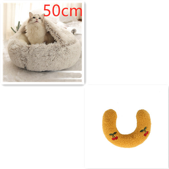 Pet 2 In 1 Round Plush Warm Winter Bed House