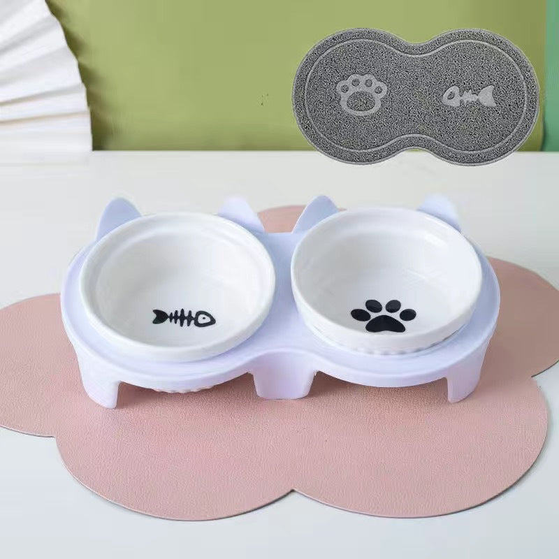 Pet Ceramic Double Bowl Elevated Feeding Set