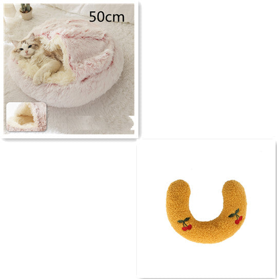 Pet 2 In 1 Round Plush Warm Winter Bed House