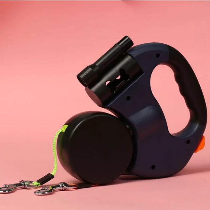 Retractable Dual Head Pet Leash With Light Bag Dispenser