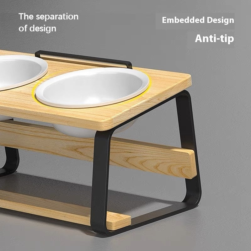 Ceramic Pet Double Bowl Feeding Water Holder Anti Neck Strain