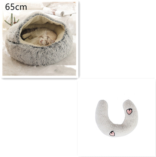 Pet 2 In 1 Round Plush Warm Winter Bed House