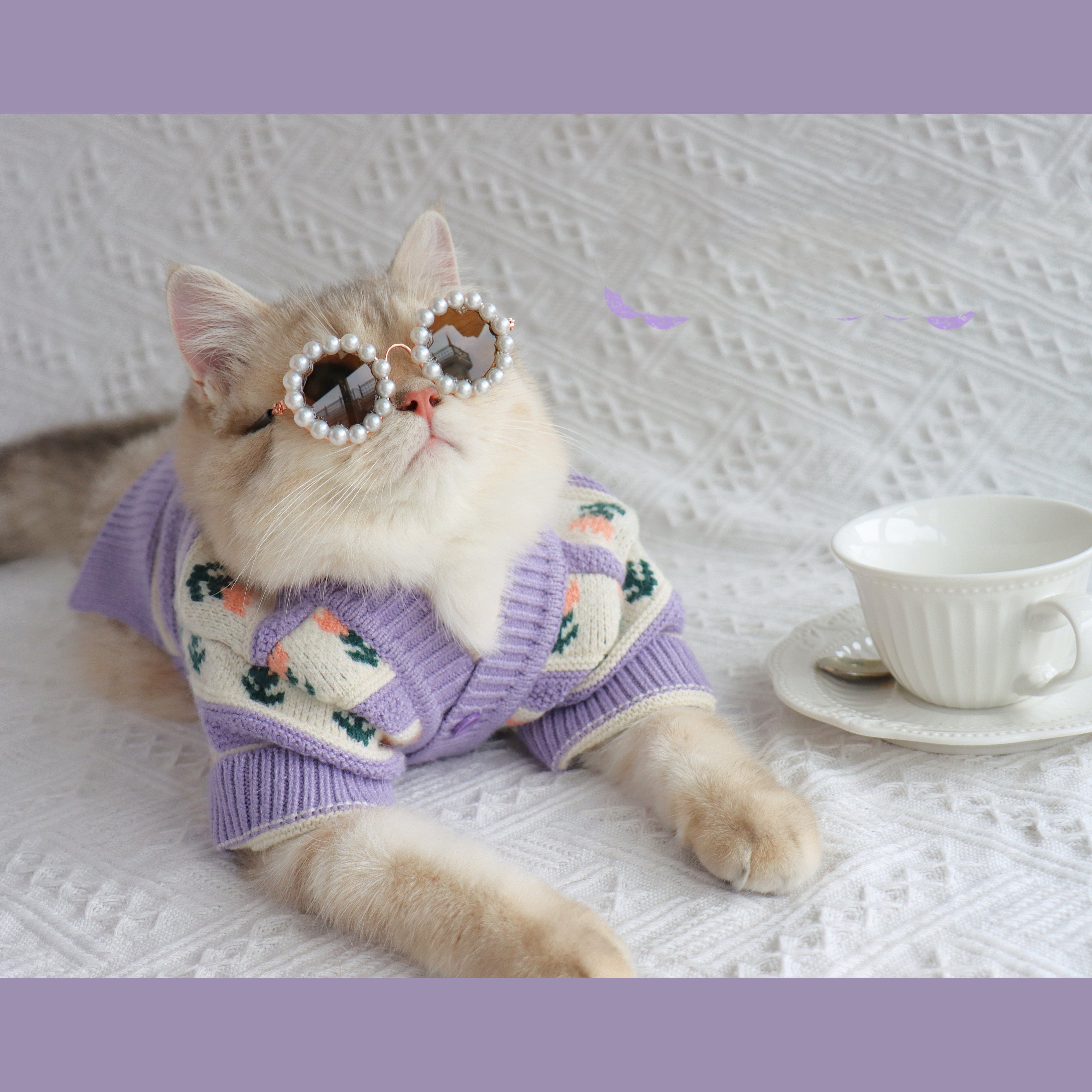 Pet Retro Purple Floral Autumn Winter Knitted Sweater