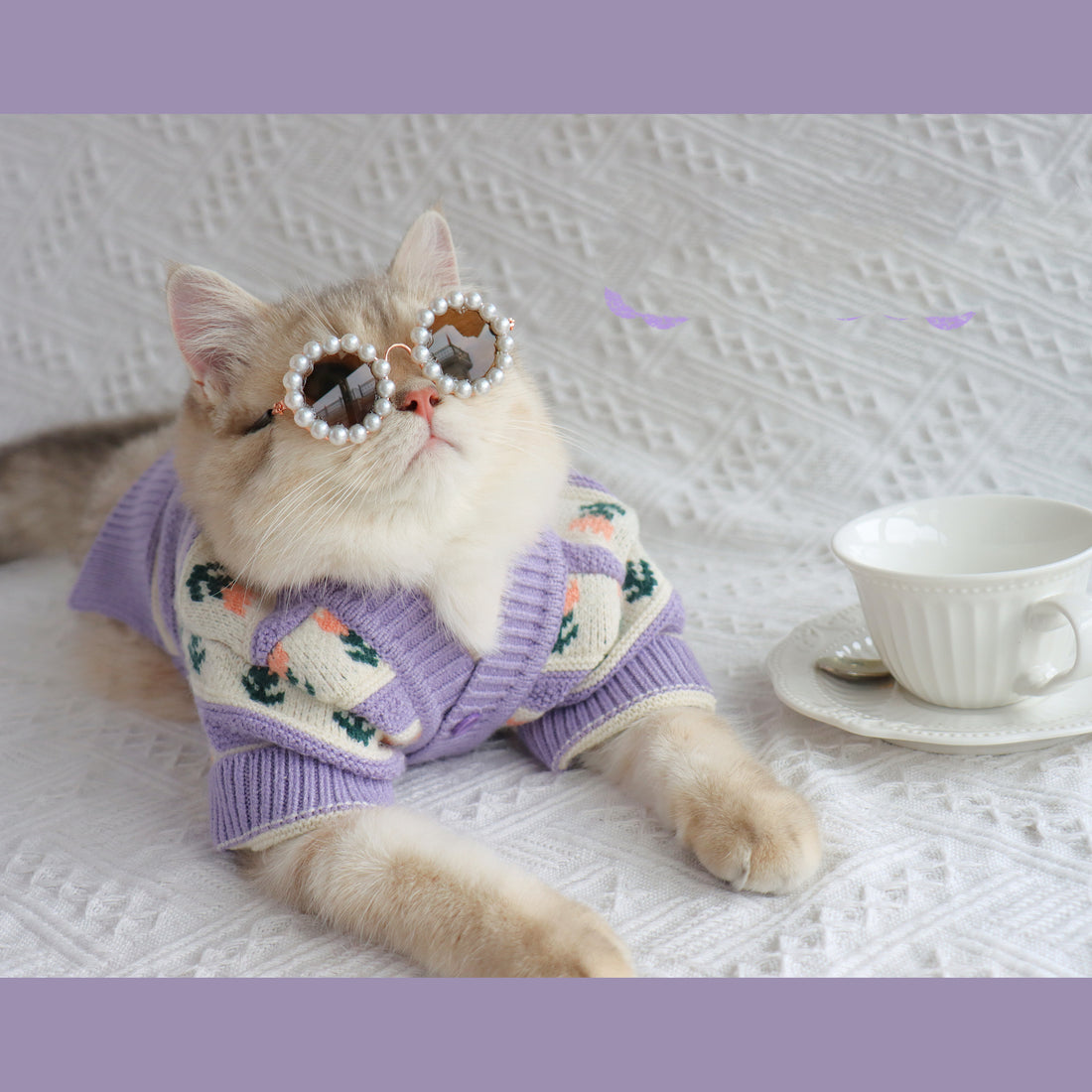 Pet Retro Purple Floral Autumn Winter Knitted Sweater