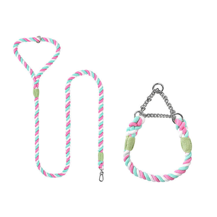 Woven Cotton Pet Leash Collar Set Walking Lead