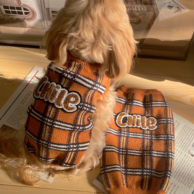 Pet Vintage Plaid Knitted Warm Sweater