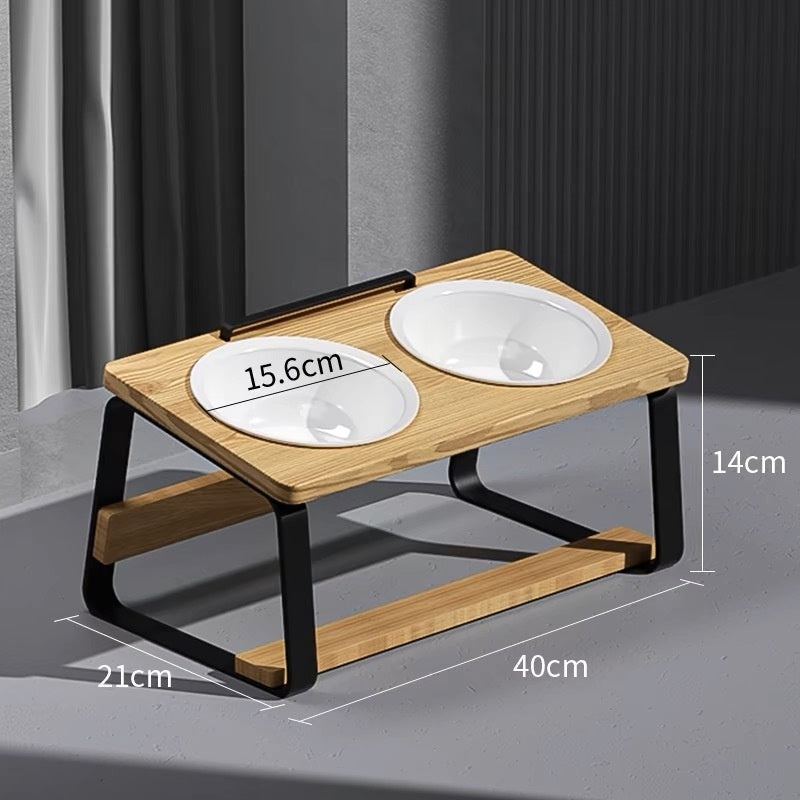Ceramic Pet Double Bowl Feeding Water Holder Anti Neck Strain
