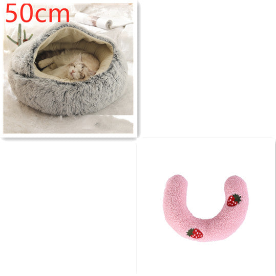 Pet 2 In 1 Round Plush Warm Winter Bed House