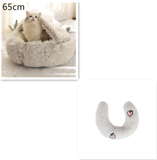 Pet 2 In 1 Round Plush Warm Winter Bed House