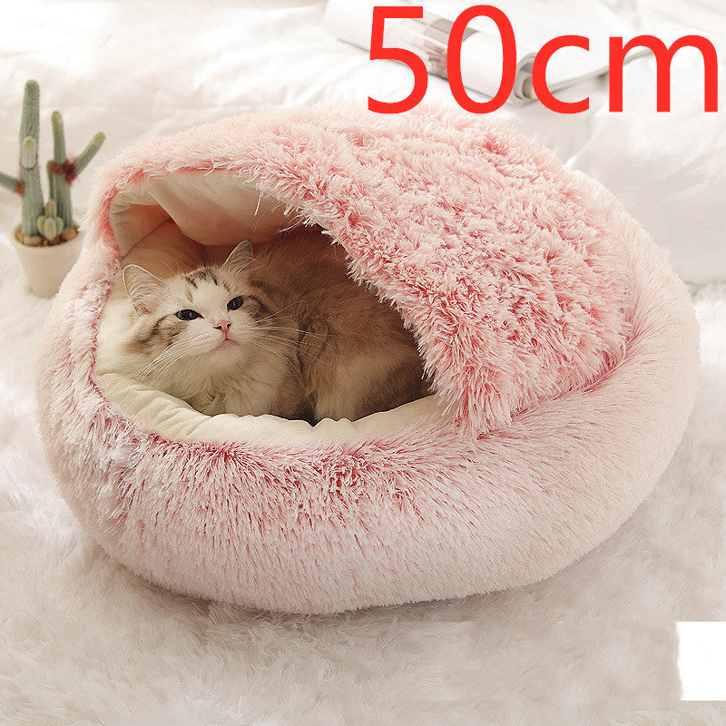 Pet 2 In 1 Round Plush Warm Winter Bed House