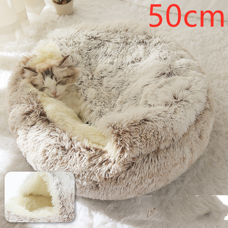 Pet 2 In 1 Round Plush Warm Winter Bed House