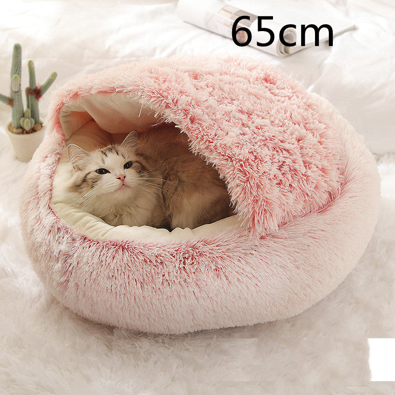 Pet 2 In 1 Round Plush Warm Winter Bed House